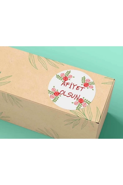 Afiyet Olsun Etiketi Çiçekli Model 2 Mat Etiket Pastane Yiyecek Cafe 4 Cm (40 ADET) ürün görseli 1
