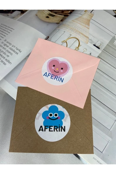 Karışık Renkli Sevimli Aferin Stickerı Mat Etiket Okul Kurs 4 Cm (100 ADET) ürün görseli 1