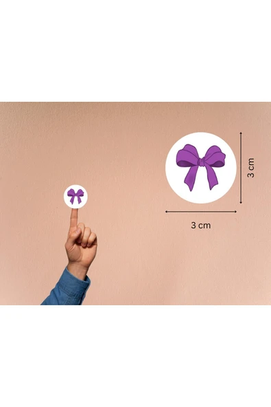 Mor Renk Fiyonk Etiketi Fiyonk Baskılı Yuvarlak Mat Çıkartma Round Sticker 3 Cm (95 Adet) ürün görseli 1