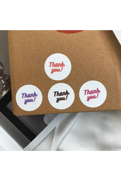 Thank You Etiketi Karışık Renkli Neon Yazı Tipi Mat Etiket (4 Renk ) 3 Cm - 1000 Adet ürün görseli 1