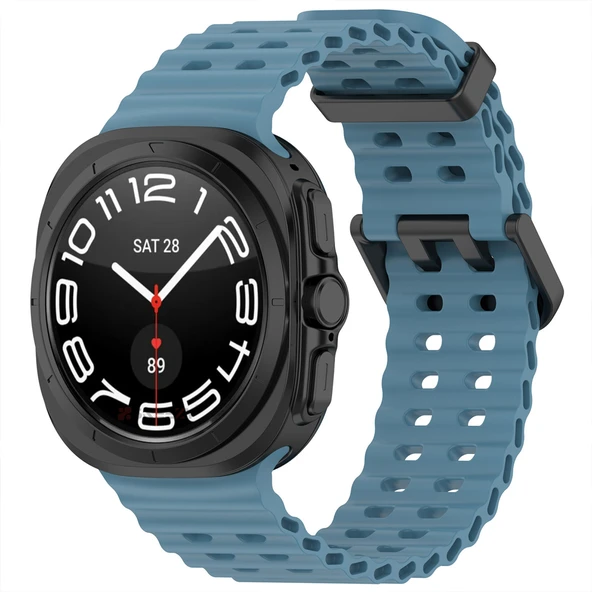 Samsung Galaxy Watch 7 Ultra İle Uyumlu AirFlow Metal Tokalı Yumuşak Soft Silikon Kordon  Mavi ürün görseli 1