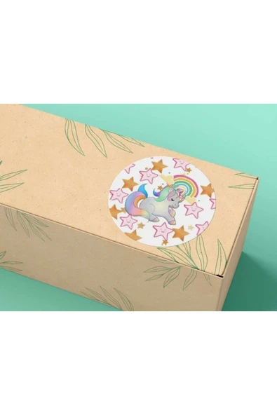 Unıcorn Etiketi Gökkuşağı Sevimli At Cute Mat Etiket Çocuk Bebek 3 Cm - 200 Adet ürün görseli 1
