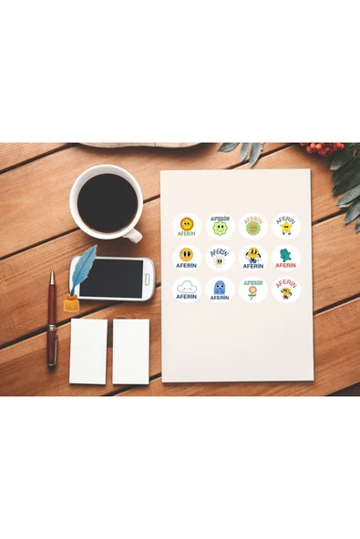 Karışık Tebrik Okul Kurs Ödül Etiketi Öğrenci Öğretmen Mat Çıkartma Round Sticker 4 Cm (24 Adet) ürün görseli 1