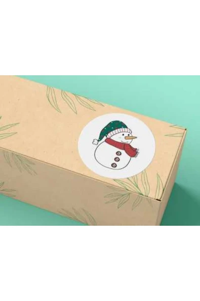 Yeşil Şapkalı Kardan Adam Etiketi Yuvarlak Mat Çıkartma Round Sticker 3 Cm (95 Adet) ürün görseli 1