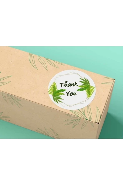 Eticaret Etiketleri Serisi Thank You Sticker Yeşil Yapraklı Tasarım Blad ? 4 Cm - 40 Adet ürün görseli 1