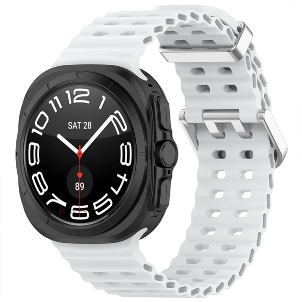 Samsung Galaxy Watch 7 Ultra İle Uyumlu AirFlow Metal Tokalı Yumuşak Soft Silikon Kordon  Beyaz ürün görseli 1