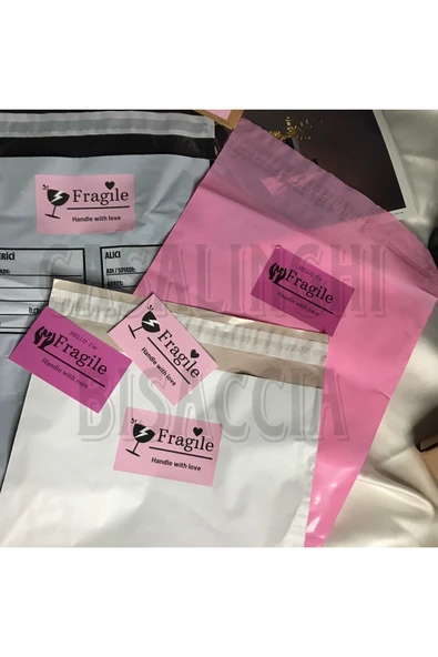 Dikkat Kırılır Etiketi Ingilizce Pembe Fragıle Karışık 8,1x5 Cm - (20 ADET) ürün görseli 1