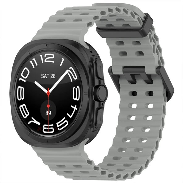 Samsung Galaxy Watch 7 Ultra İle Uyumlu AirFlow Metal Tokalı Yumuşak Soft Silikon Kordon  Gri ürün görseli 1