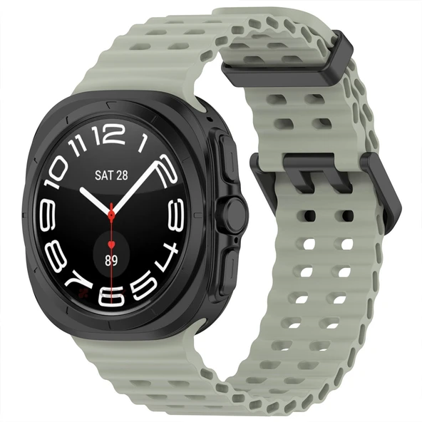 Samsung Galaxy Watch 7 Ultra İle Uyumlu AirFlow Metal Tokalı Yumuşak Soft Silikon Kordon  Yeşil ürün görseli 1