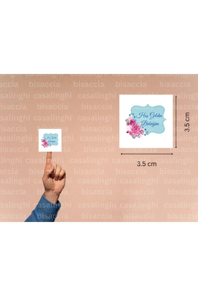 Hoş Geldin Bebeğim Etiketi Mavi Pembe Çiçekli Mat Çıkartma Çikolata Madlen Sticker 3.5 Cm (45 ADET) ürün görseli 1