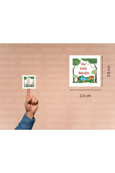 Hoş Geldin Bebeğim Etiketi Yeşil Ağaç Hayvanlı Mat Çıkartma Cute Sticker Kutlama 3.5 Cm (45 Adet) ürün görseli 1