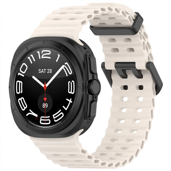 Samsung Galaxy Watch 7 Ultra İle Uyumlu AirFlow Metal Tokalı Yumuşak Soft Silikon Kordon  Starlight ürün görseli 1