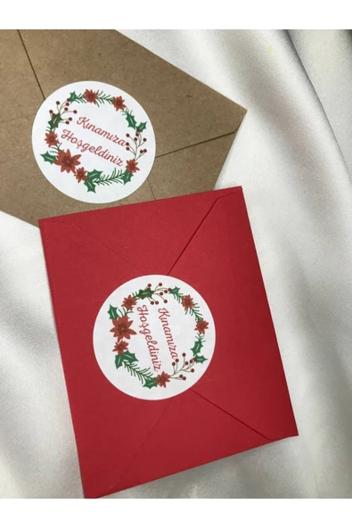 Kınamıza Hoşgeldiniz Sticker Çelenkli Yuvarlak Mat Etiket 4 Cm (40 ADET) ürün görseli 1