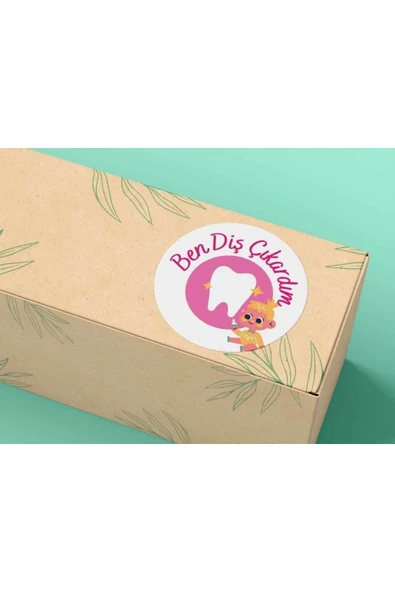 Pembe Renk Diş Çıkardım Sticker Diş Buğdayı Girl Baby Yuvarlak Mat Etiket 4 Cm (40 ADET) ürün görseli 1
