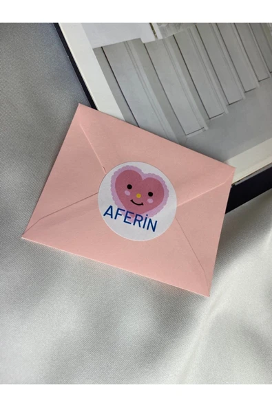 Pembe Aferin Sevimli Sticker Mat Etiket 4 Cm (40 ADET) ürün görseli 1