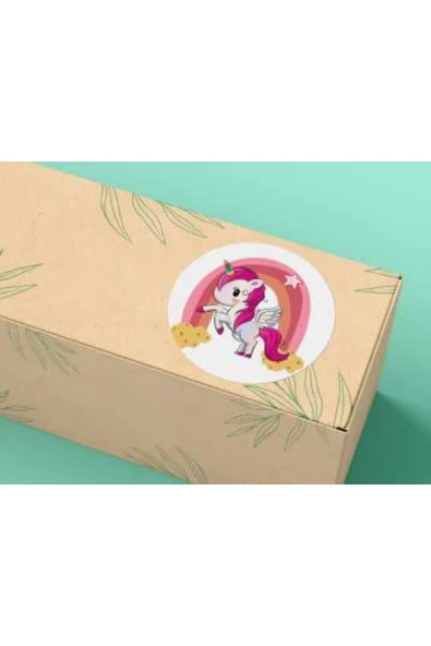 Sevimli Unicorn Yuvarlak Mat Etiket Cute Round Sticker 4cm -(40 Adet) ürün görseli 1