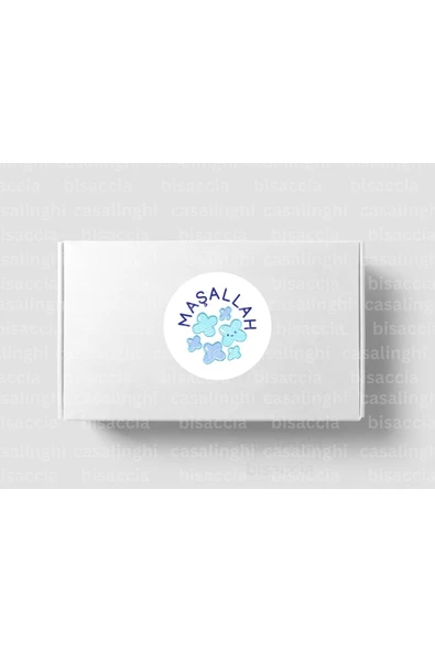 Mavi MAŞALLAH Etiketi Nazar Değmesin Yuvarlak Mat Sticker Mevlid Erkek Bebek Partisi 4 Cm (90 Adet) ürün görseli 1