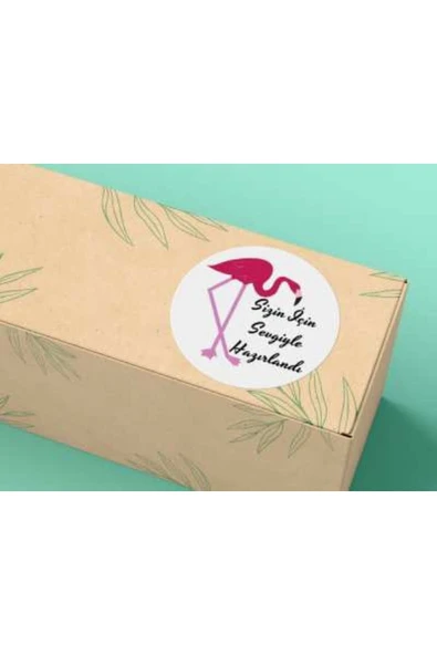 Flamingolu Sizin Için Sevgiyle Hazırlandı Etiketi Yuvarlak Mat Stıcker 4 Cm (100 Adet) ürün görseli 1