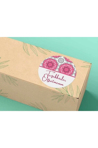 Teşekkürler Öğretmenim Etiketi Pembe Yuvarlak Mat Sticker 4 Cm (40 Adet) ürün görseli 1