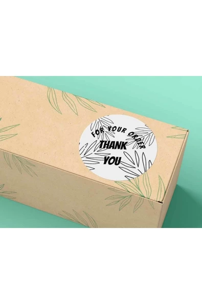 Than You For Your Order Sticker Siyah Beyaz Yaprak Yuvarlak Etiket 4 Cm -40 Adet ürün görseli 1