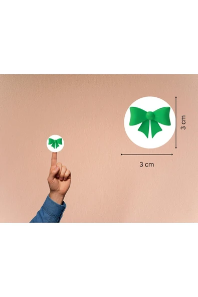 Yeşil Renk Fiyonk Etiketi Fiyonk Baskılı Yuvarlak Mat Çıkartma Renkli Fiyonklar 3 Cm (100 Adet) ürün görseli 1