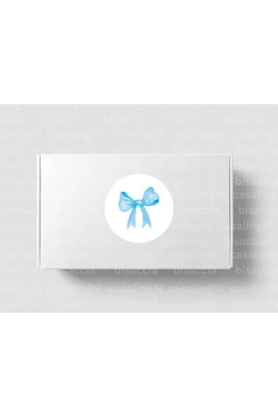 Mavi Renkli Kurdele Etiket Fiyonk Baskılı Yuvarlak Mat Çıkartma Round Sticker 4 Cm (45 Adet) ürün görseli 1
