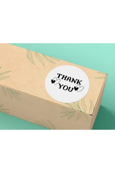 Siyah Beyaz Kalpli Thank You Sticker Black White Round Label Etiket 3 Cm - 100 Adet ürün görseli 1