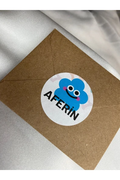 Mavi Gülen Yüz Aferin Sevimli Sticker Okul Kurs Schooll Mat Etiket 4 Cm (40 ADET) ürün görseli 1