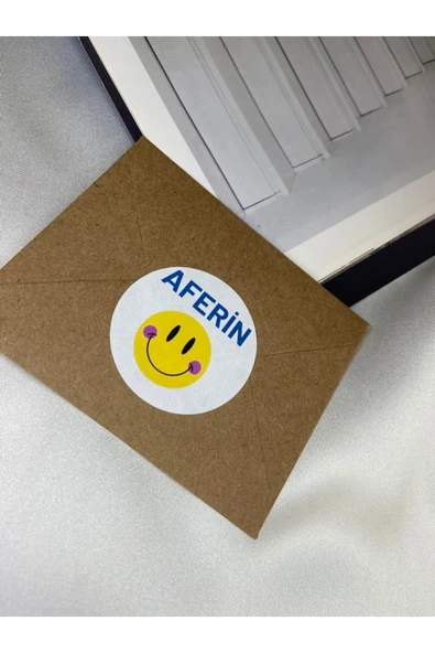 Aferin Yazılı Sevimli Sticker Mat Etiket 4 Cm (100 Adet) ürün görseli 1