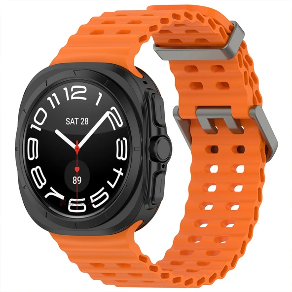 Samsung Galaxy Watch 7 Ultra İle Uyumlu AirFlow Metal Tokalı Yumuşak Soft Silikon Kordon  Turuncu ürün görseli 1