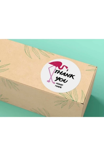 Thank You Handmade Flamingo Pınk Sticker Yuvarlak Etiket 4 Cm - 100 Adet ürün görseli 1