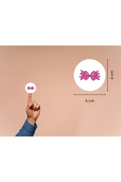 Şeker Pembe Fiyonk Baskılı Etiket Yuvarlak Mat Çıkartma Bow Round Sticker 4 Cm (40 Adet) ürün görseli 1