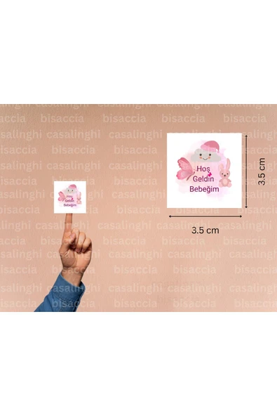 Hoş Geldin Bebeğim Etiketi Pembe Tavşan Mat Çıkartma Cute Sticker Bebek Partisi 3.5 Cm (45 Adet) ürün görseli 1