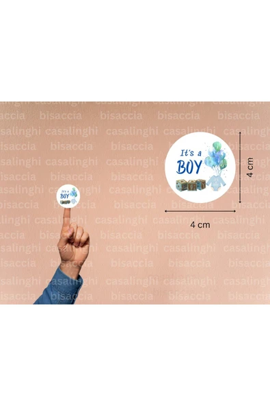 İngilizce Erkek Çocuk Etiketi It is a BOY Cinsiyet Partisi Bebek Mavi Mat Sticker 4 Cm (90 Adet) ürün görseli 1
