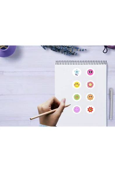 Renkli Karışık Gülen Yüzler Etiketleri Sevimli Suratlar Yuvarlak Mat Sticker 3 Cm (95 ADET) ürün görseli 1