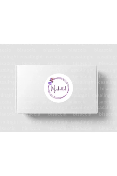 Mashallah Etiketi Yuvarlak Mat Sticker Mor Çiçekli Bebek Partisi Kutlama Mevlit 4 Cm (90 Adet) ürün görseli 1