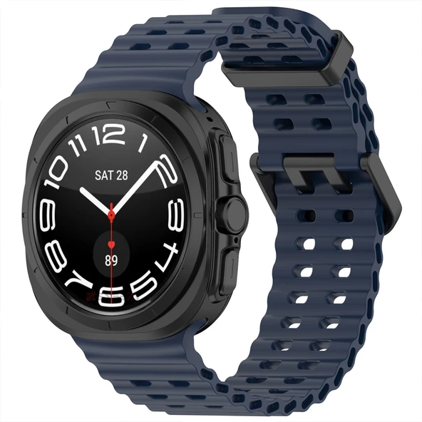 Samsung Galaxy Watch 7 Ultra İle Uyumlu AirFlow Metal Tokalı Yumuşak Soft Silikon Kordon  Lacivert ürün görseli 1