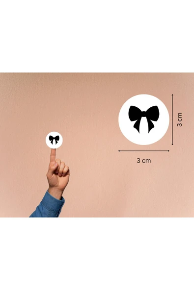 Siyah Fiyonk Etiketi Kalın Fiyonk Baskılı Yuvarlak Mat Çıkartma Hediyelik 3 Cm (95 Adet) ürün görseli 1