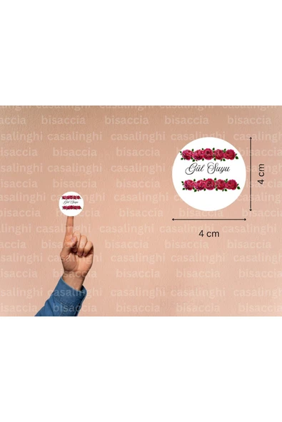 Gül Suyu Etiketi Hediye Sticker Kırmızı Gül Baskılı Yuvarlak Mat Çıkartma 4 Cm (45 Adet) ürün görseli 1