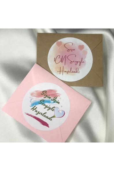 (120 ADET) 6 Cm Sizin Için Sevgiyle Hazırlandı Etiketi Karışık Mat Büyük Sticker ürün görseli 1