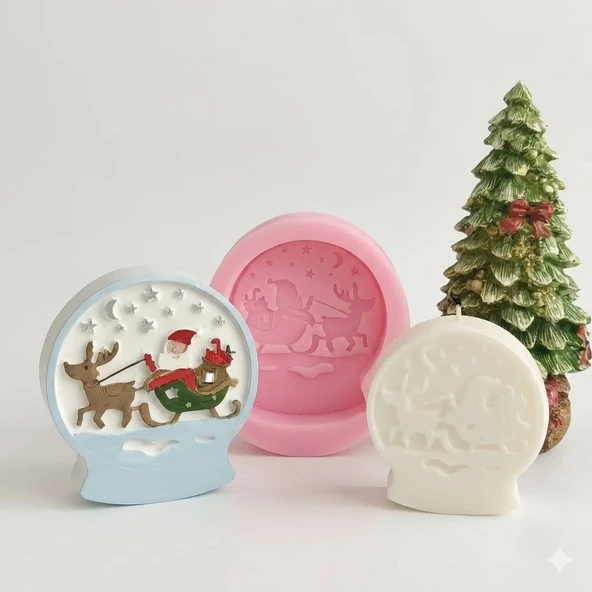 1145 - Silikon Kalıp Mum Kalıbı - Noel Baba Desenli Kar Küresi ürün görseli 1