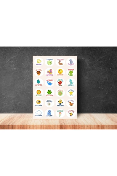 Karışık Aferin Okul Kurs Ödül Etiketi Yuvarlak Mat Çıkartma Round Reward Sticker 4 Cm (120 Adet) ürün görseli 1
