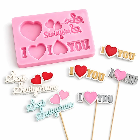 1041 - Silikon Kalıp Mum Kalıbı - Seni Seviyorum - I Love You Etiket ürün görseli 1