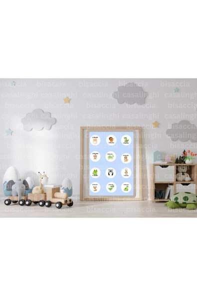 İngilizce 12 Aylık Bebek Etiketi 12 Months Hayvan Baskılı Yeni Doğan Yuvarlak Sticker 4 Cm (84 Adet) ürün görseli 1