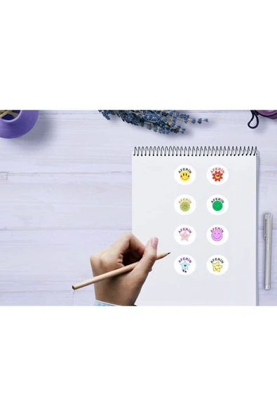 Renkli Aferin Etiketleri Sevimli Suratlar Yuvarlak Mat Sticker Gülen Yüz Okul Kurs 3 Cm (95 ADET) ürün görseli 1
