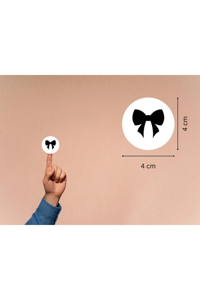 Fiyonk Baskılı Etiket Siyah Fiyonk Yuvarlak Mat Çıkartma Round Sticker 4 Cm (40 Adet) ürün görseli 1