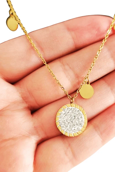 Lumière Halo Işıltılı Taş Dolgulu Altın Kolye ürün görseli 1