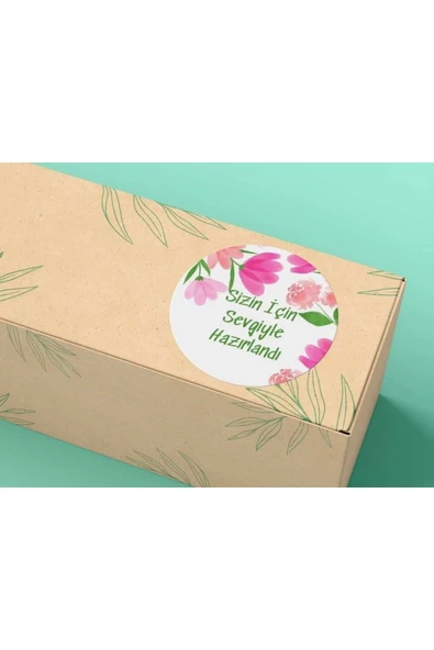 Çiçekli E-ticaret Tebrik Etiketi Sizin Için Sevgiyle Hazırlandı Mat Sticker 4 Cm - 40 Adet ürün görseli 1