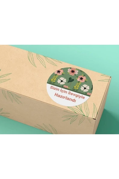 Sizin Için Sevgiyle Hazırlandı Sticker Çiçekli Yeşil Mat Etiket 4 Cm - 40 Adet ürün görseli 1