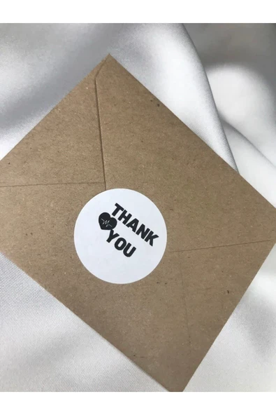 400 Adet - 3 Cm Thank You Etiket Siyah Beyaz Model Kalpli Yuvarlak Sticker ürün görseli 1